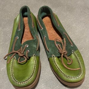 Sperry Two-Tone Green Leather Boat Shoes Men Size 10